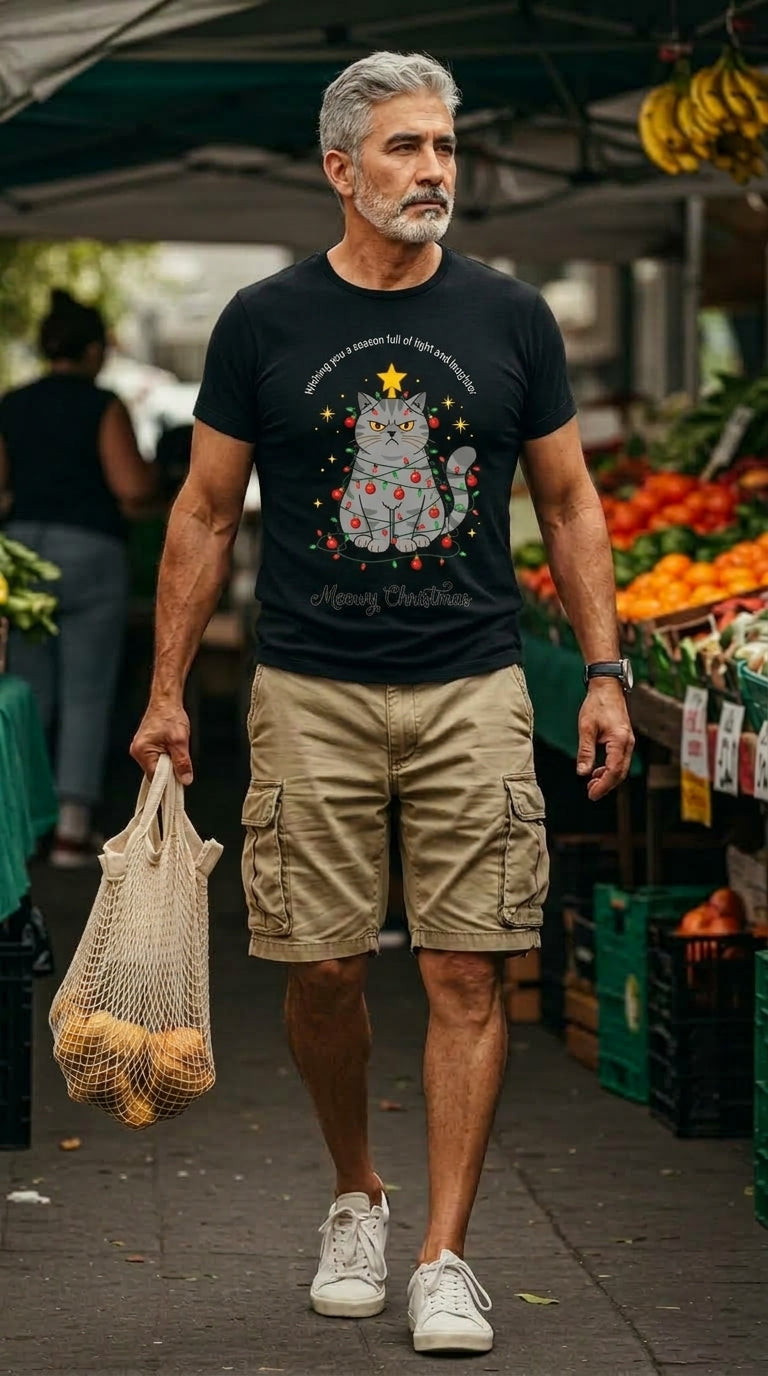 Cute Christmas Cat T-Shirt, Festive Cat Graphic Tee, Holiday Cat Shirt,