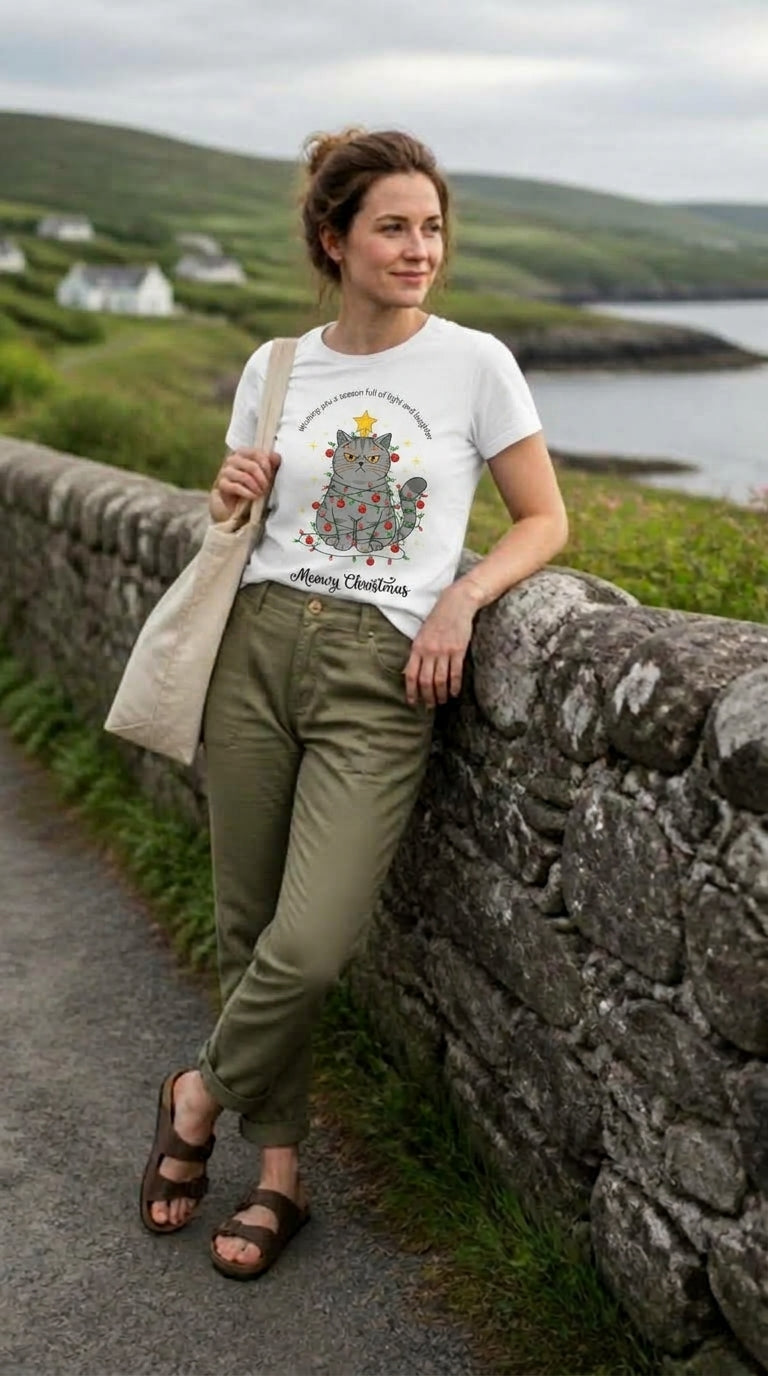 Cute Christmas Cat T-Shirt, Festive Cat Graphic Tee, Holiday Cat Shirt,
