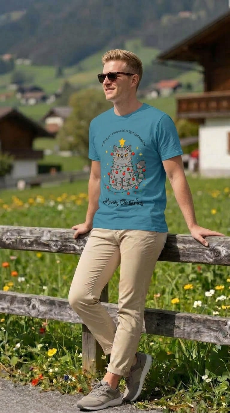 Cute Christmas Cat T-Shirt, Festive Cat Graphic Tee, Holiday Cat Shirt,
