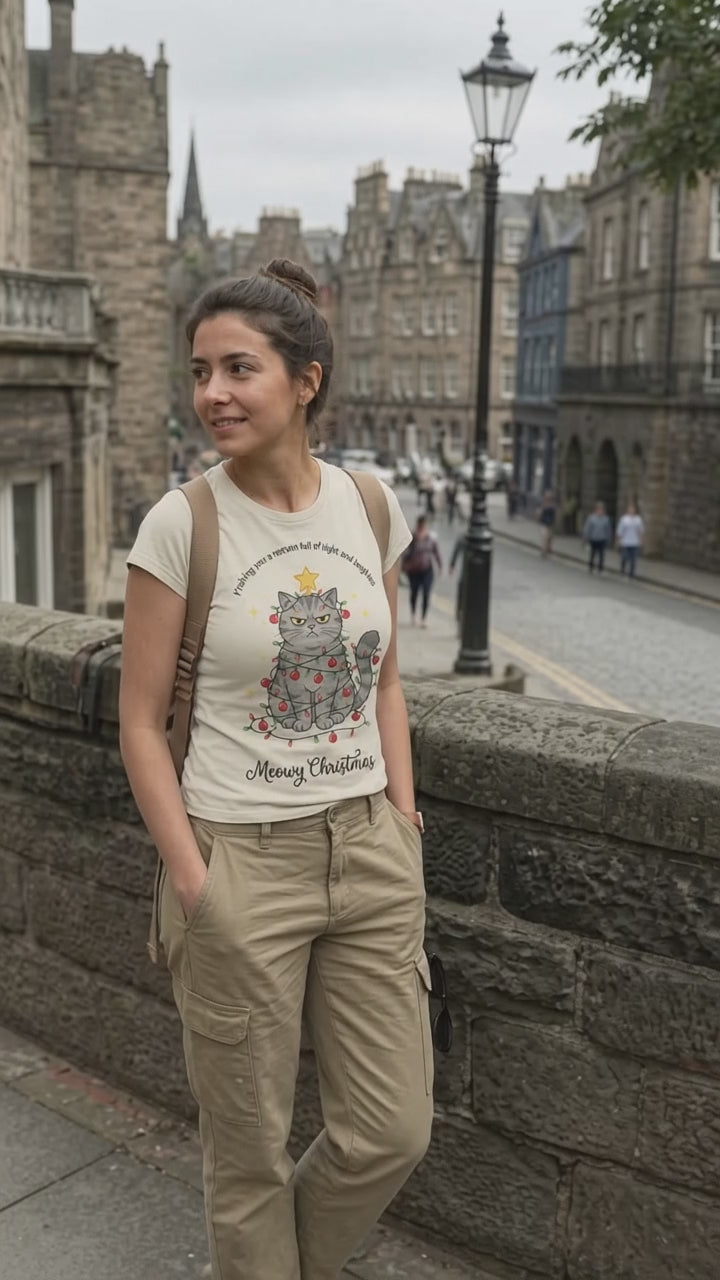 Cute Christmas Cat T-Shirt, Festive Cat Graphic Tee, Holiday Cat Shirt,